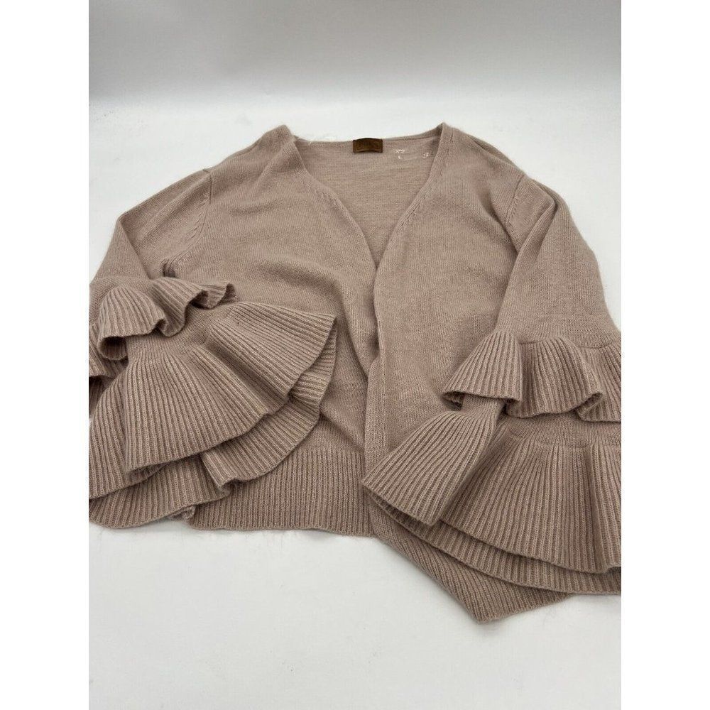 POL ruffled bell sleeve open cardigan Cream wool blend rabbit hair size small